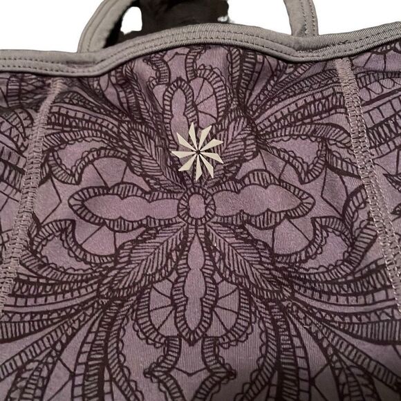 EUC Athleta Harmonious Gray Black Lace Pattern Strappy Yoga Top Tank XXS - Picture 5 of 7